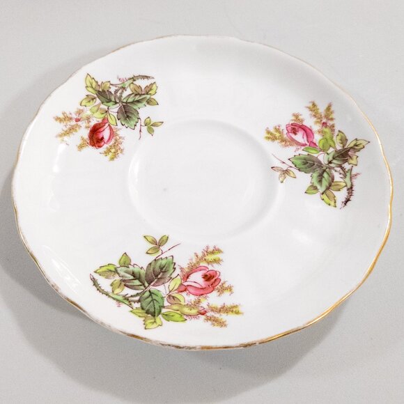 ROYAL CHELSEA England Bone China MOSS ROSE Saucer Vintage Floral Gold Trim Decor - Picture 1 of 2